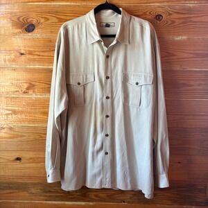 Tommy Bahama Mens XL Silk Cotton Blend Long Sleeve Button Down Shirt Tan Sand